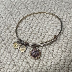 ❤️ 5/$25 Alex and Ani Gold Bangle Bracelet with Purple Crystal Charm